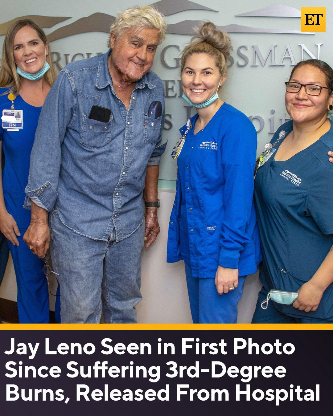 image  1 Entertainment Tonight - Jay Leno was seen for the first time after he was seriously injured during a